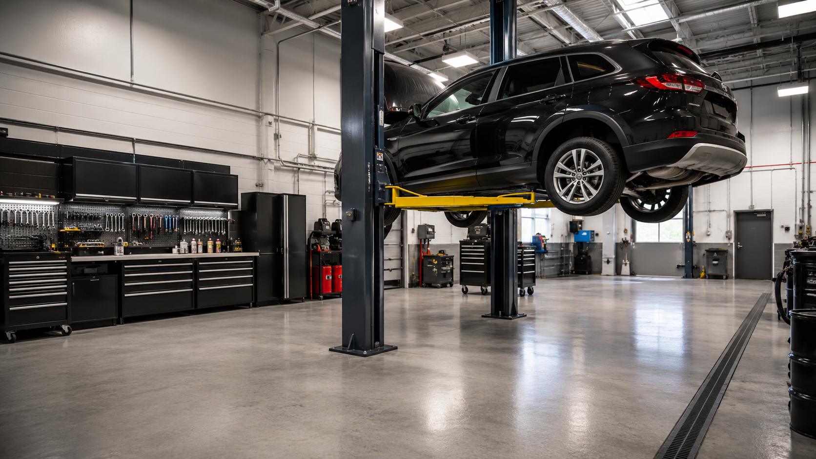 Vehicle diagnostics area inside a workshop